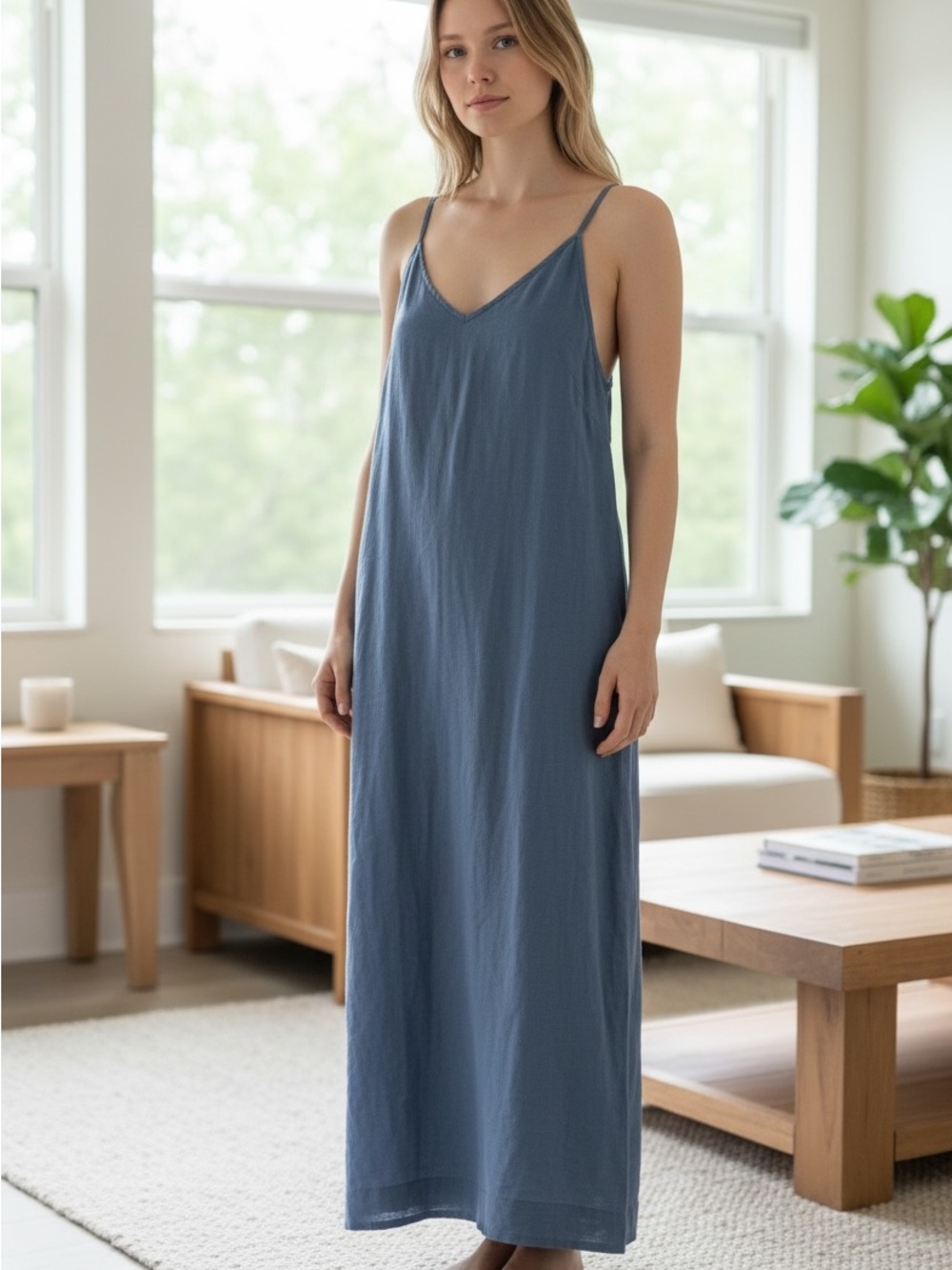 Saks Fifth Avenue Slate Blue Spaghetti Strap Maxi Dress